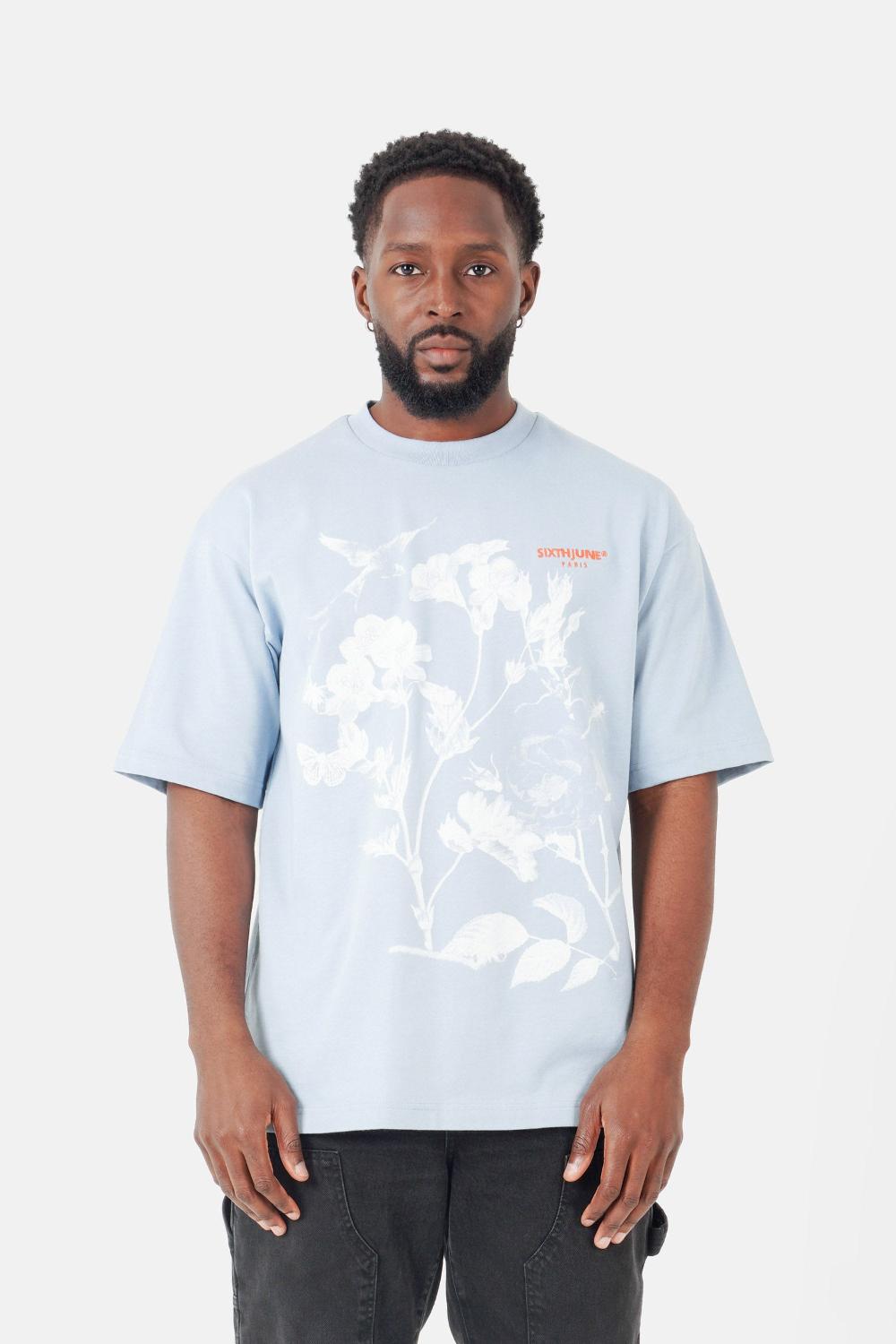 sixth june T-shirt floral logo brodé Bleu clair