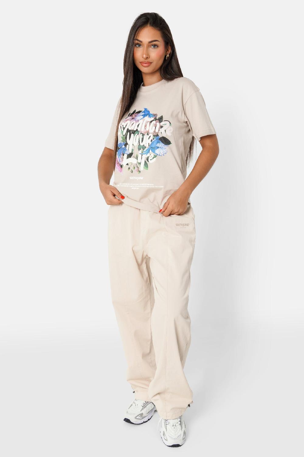 Sixth June T-shirt Floral Romanticize Beige