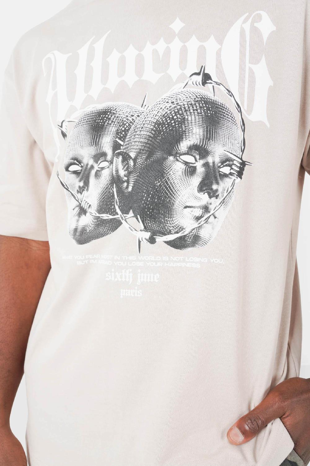 Sixth June T-shirt Imprimé Allucing Beige Clair