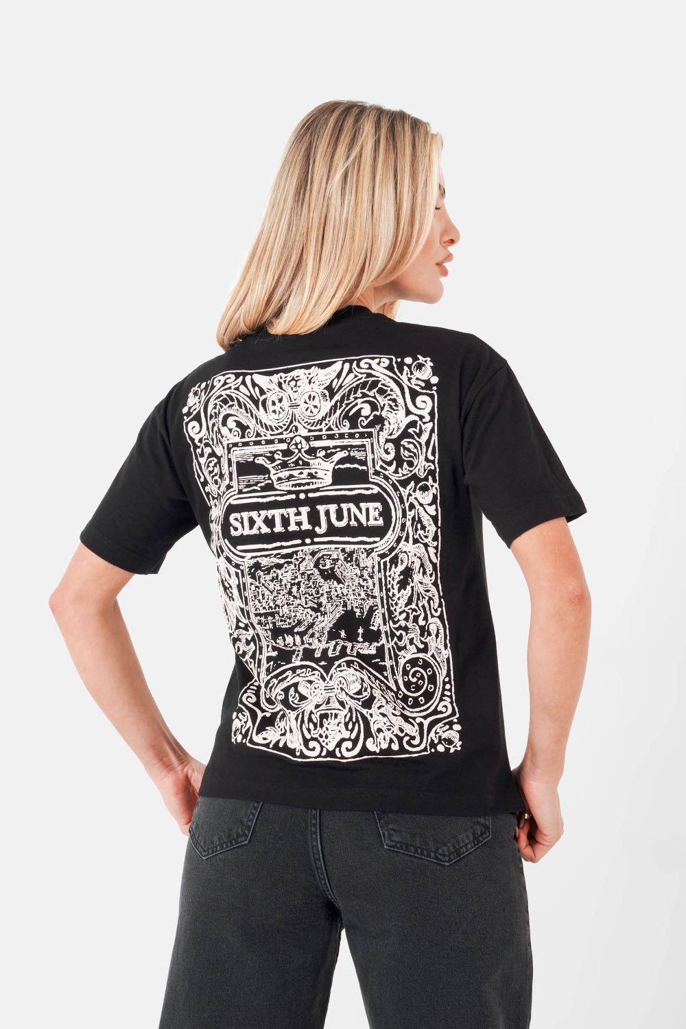 sixth june T-shirt motifs azulejos Noir