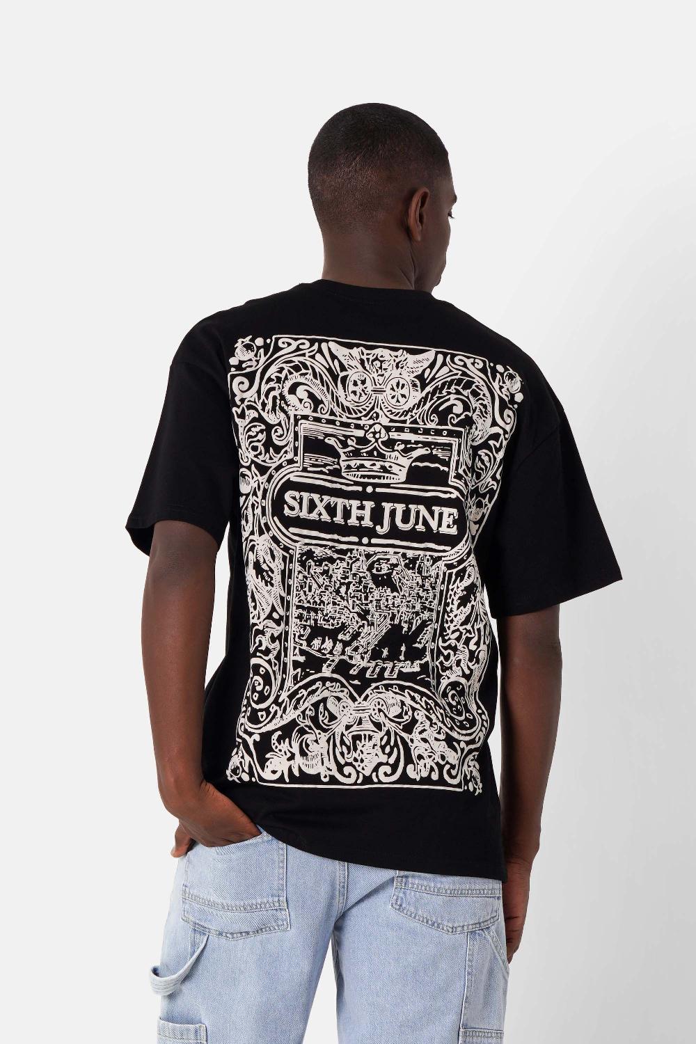 sixth june T-shirt motifs azulejos Noir