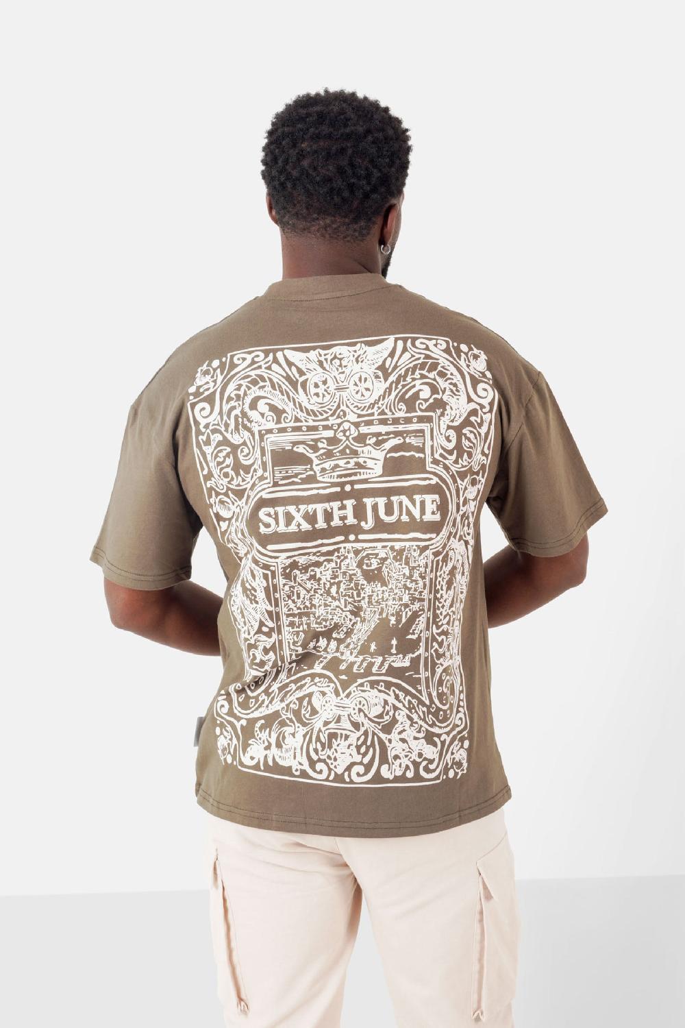 sixth june T-shirt motifs azulejos Vert kaki