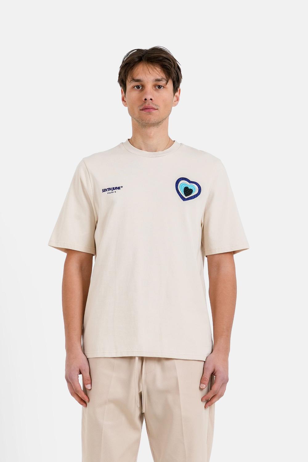 sixth june T-shirt patch coeur brodé Beige