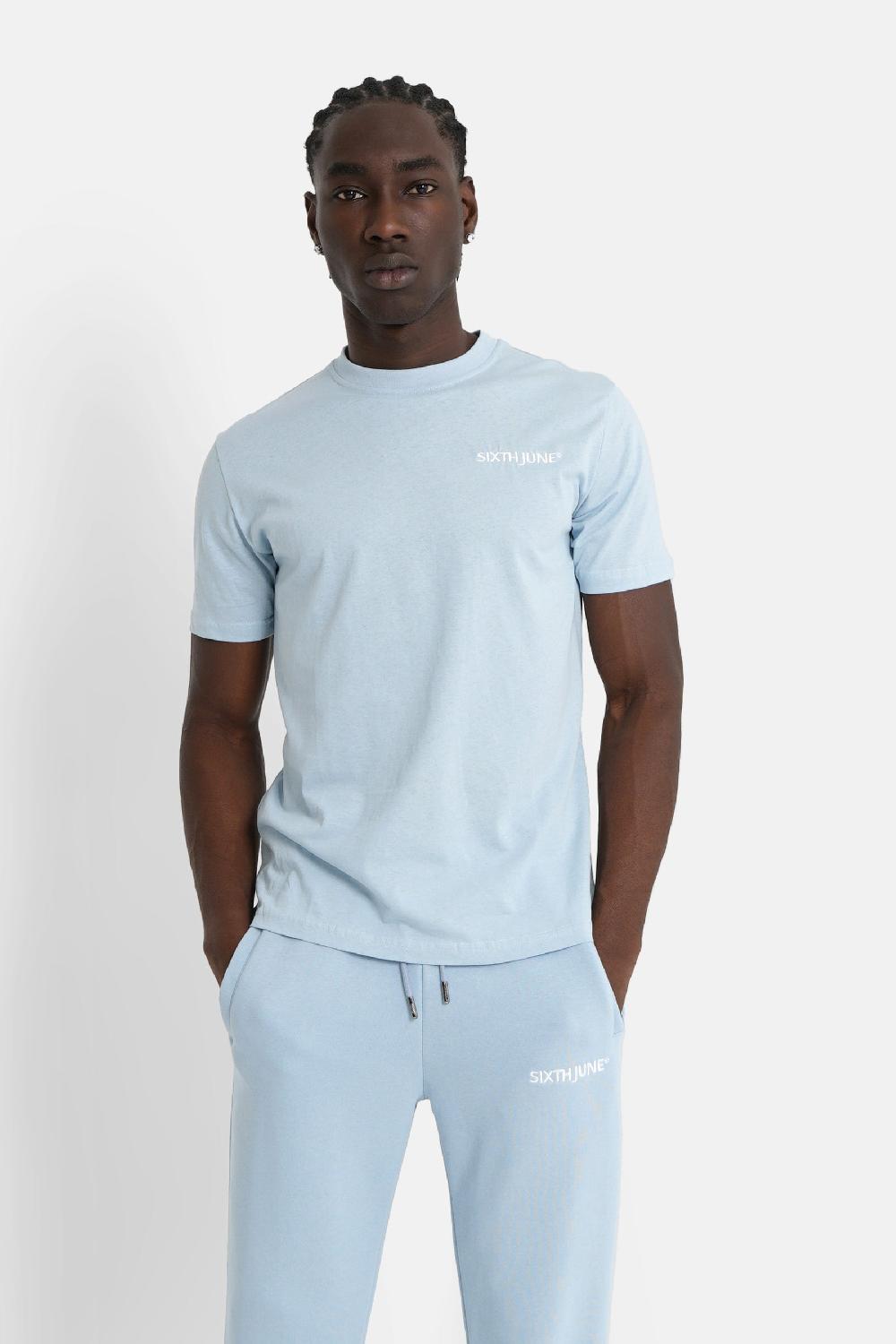 sixth june T-shirt soft logo brodé Bleu clair