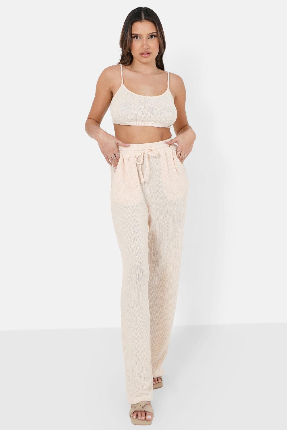 Sixth June Top Bretelles Bijou Côtelé Beige