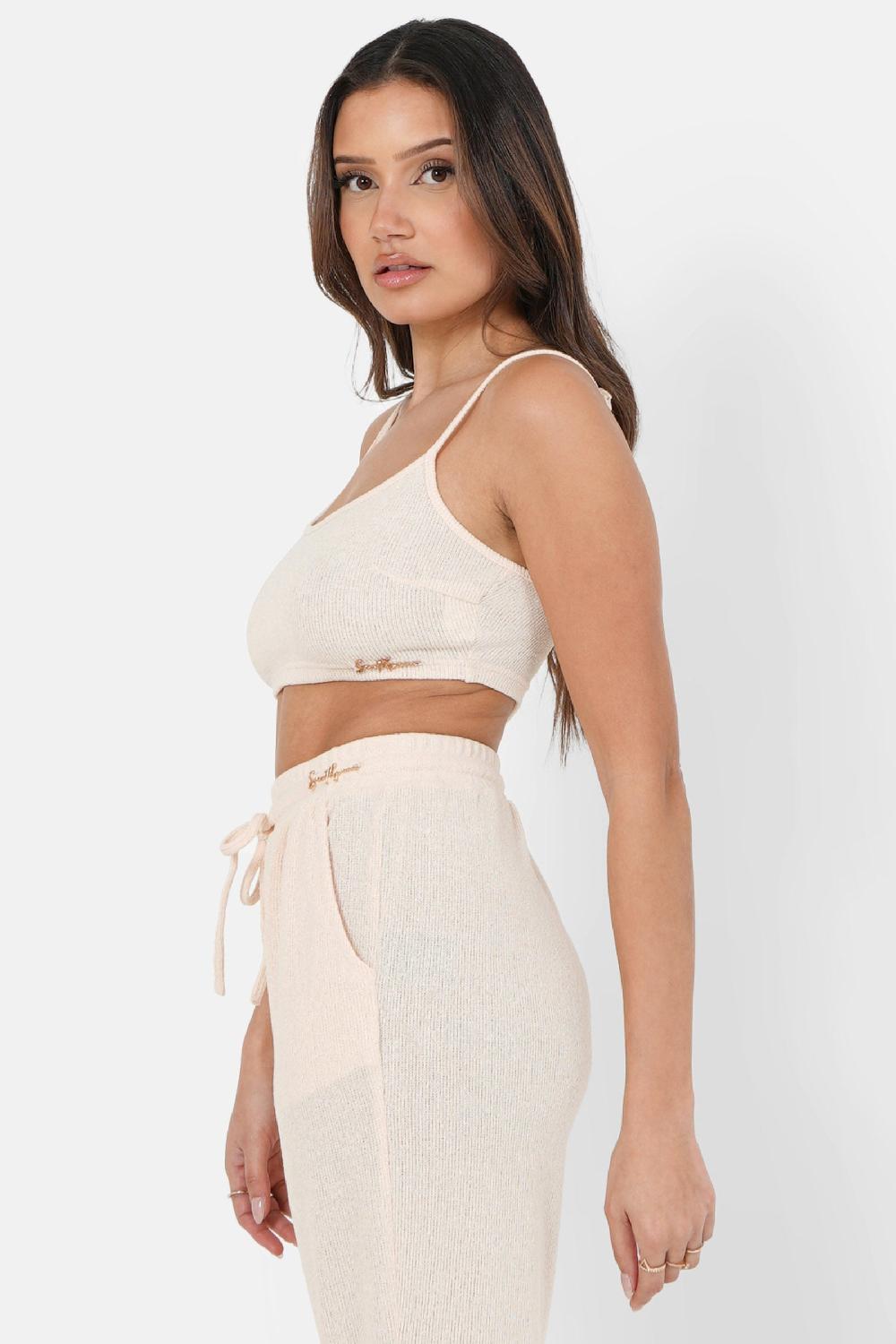 Sixth June Top Bretelles Bijou Côtelé Beige