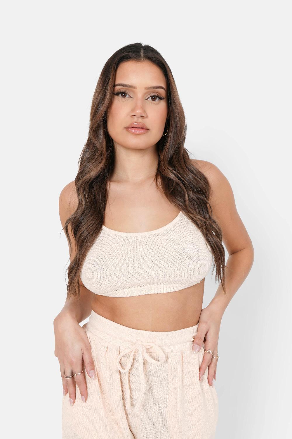 sixth june Top bretelles bijou côtelé Beige