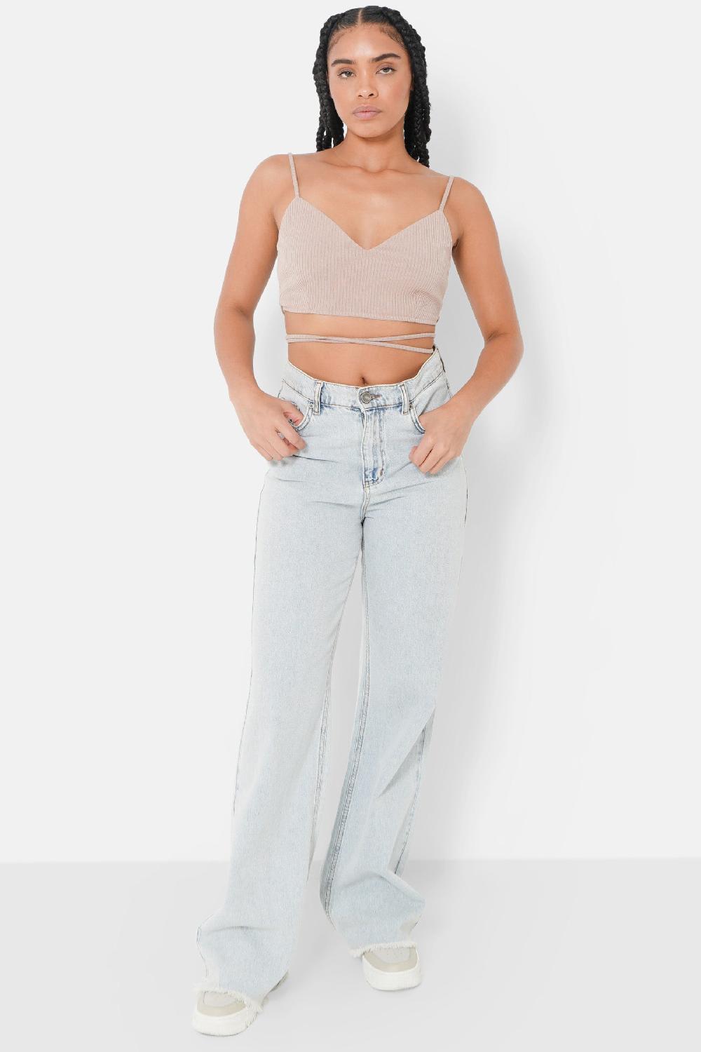 Sixth June Top Bretelles Cordons Côtelé Beige