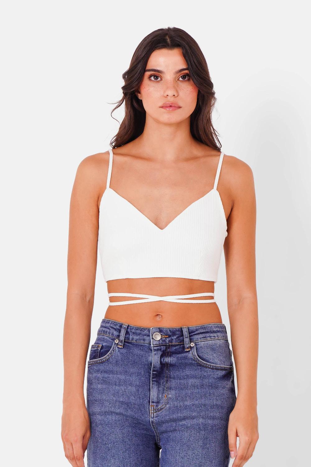 sixth june Top bretelles cordons côtelé Blanc