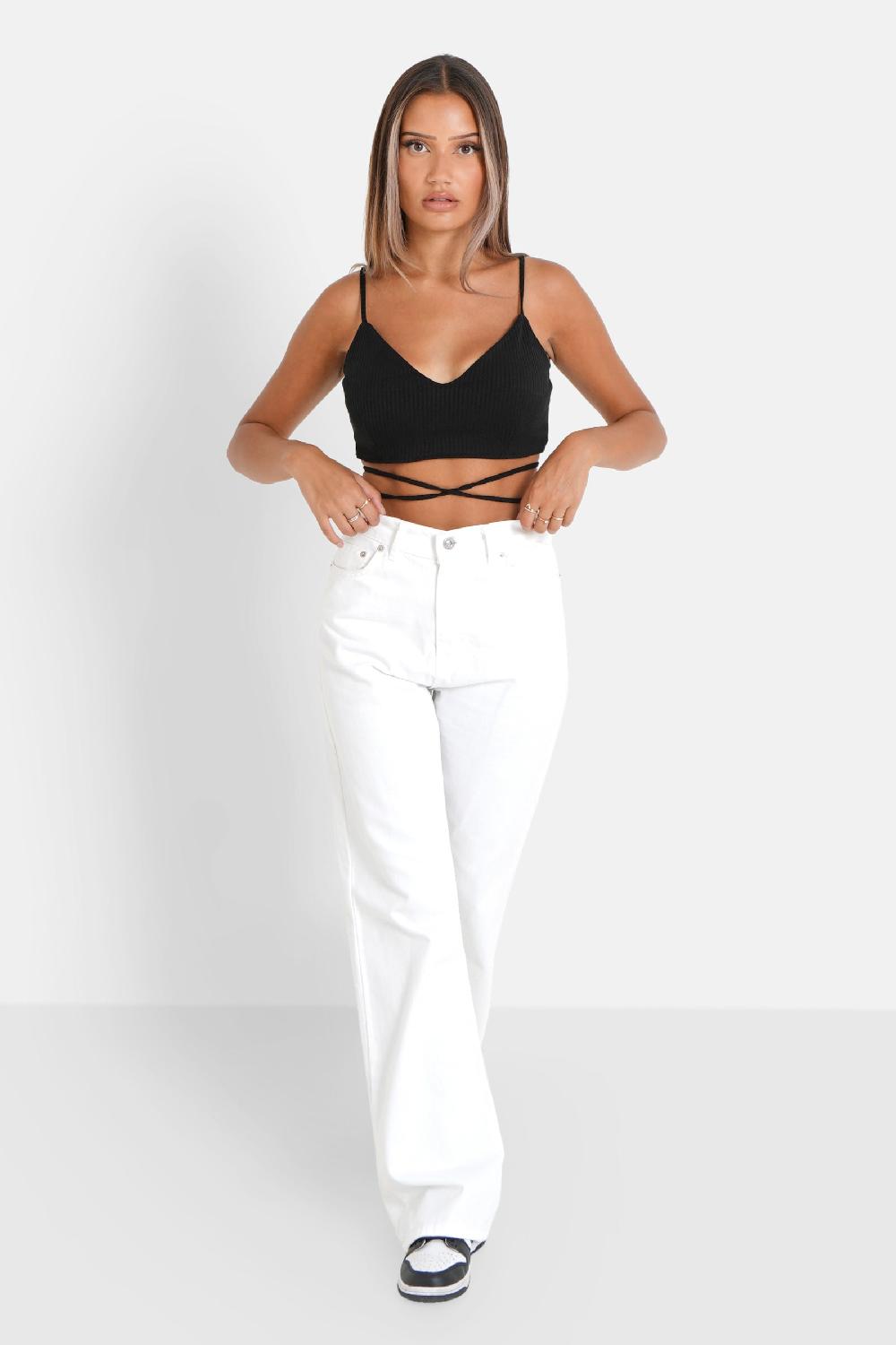 Sixth June Top Bretelles Cordons Côtelé Noir