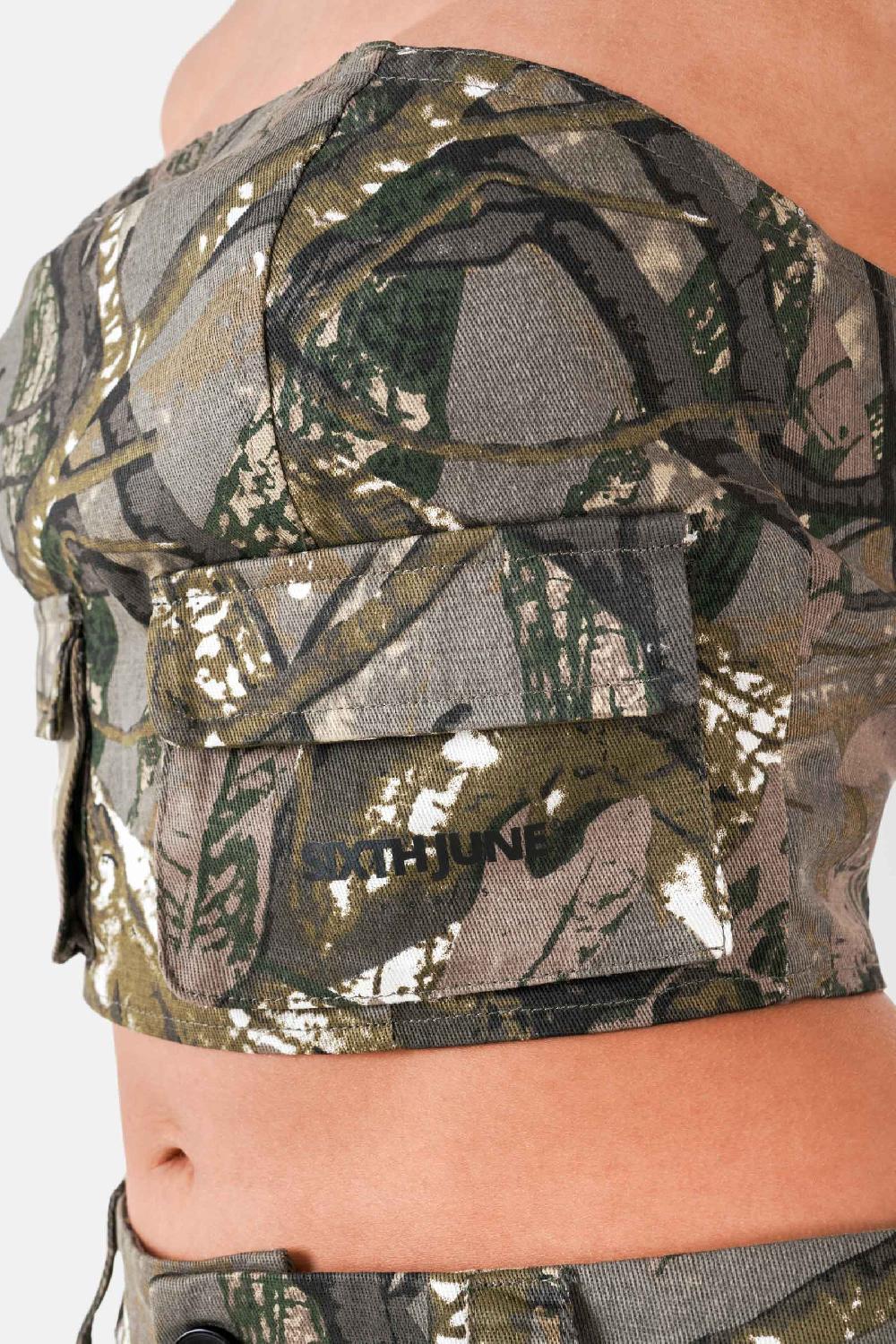 Sixth June Top Cargo Bandeau Camouflage Vert Kaki