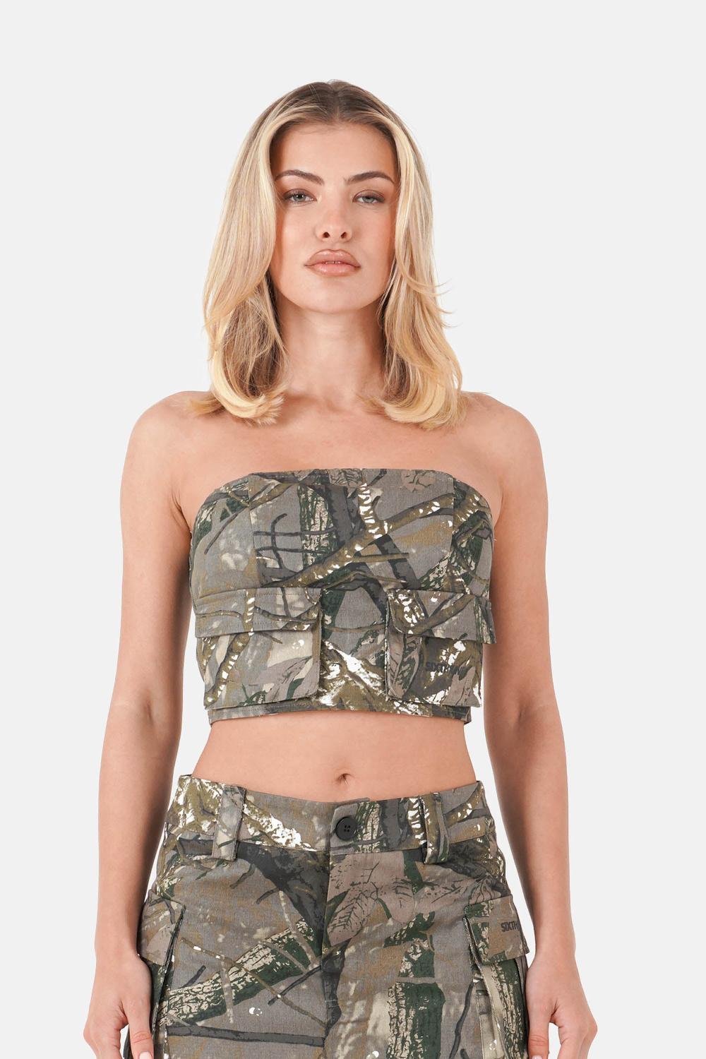 sixth june Top cargo bandeau camouflage Vert kaki
