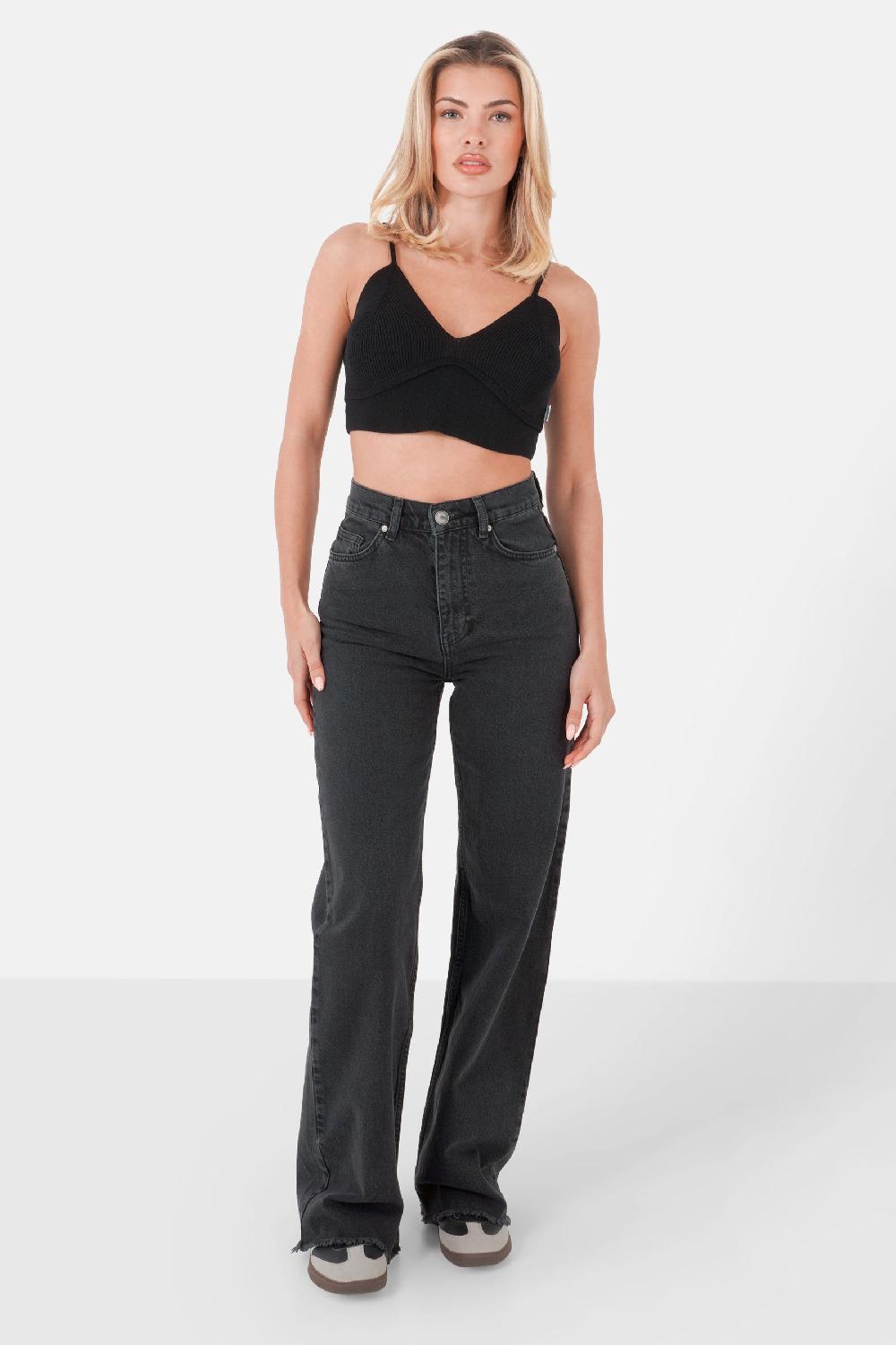 Sixth June Top Col V Côtelé Bretelles Noir