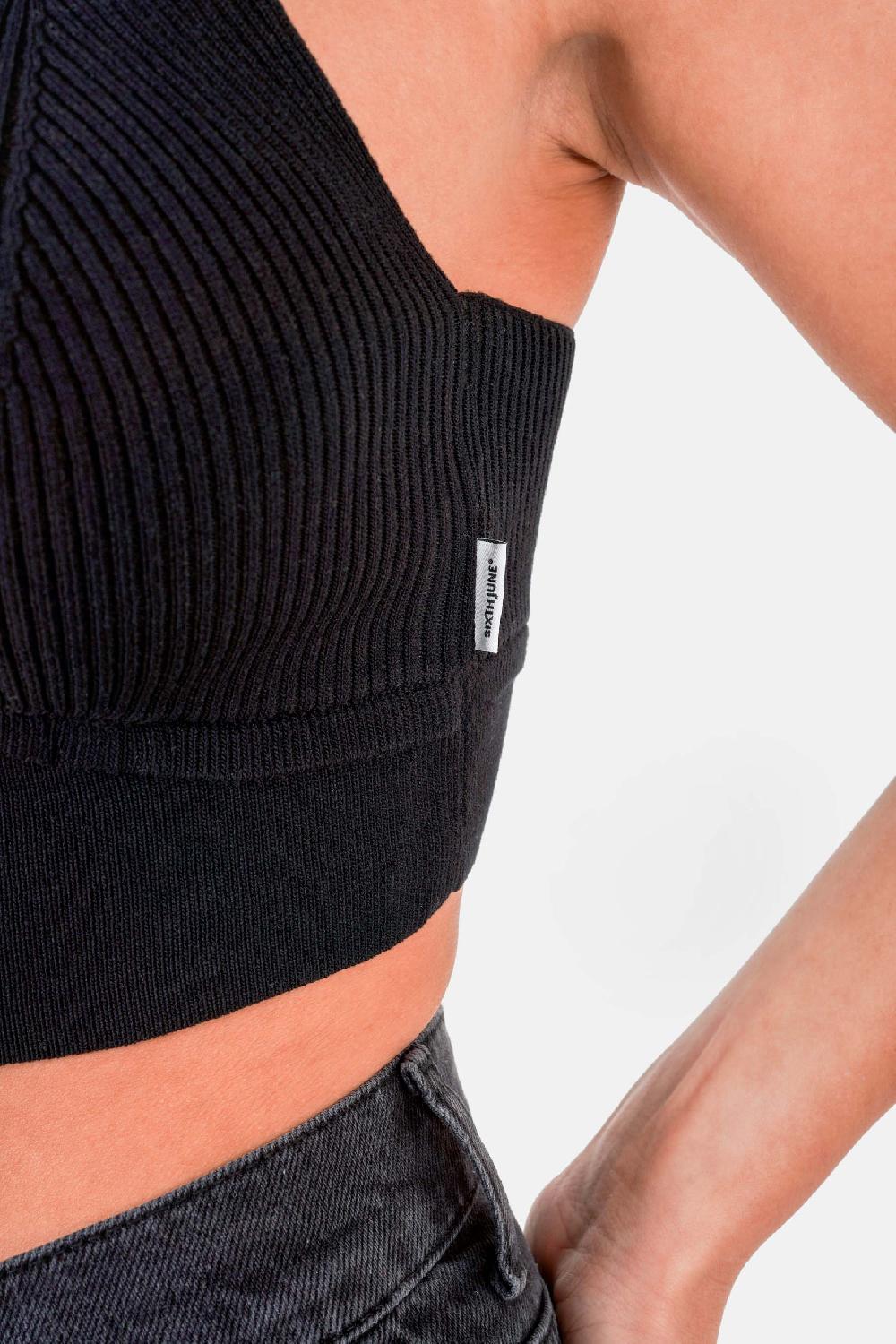 Sixth June Top Col V Côtelé Bretelles Noir