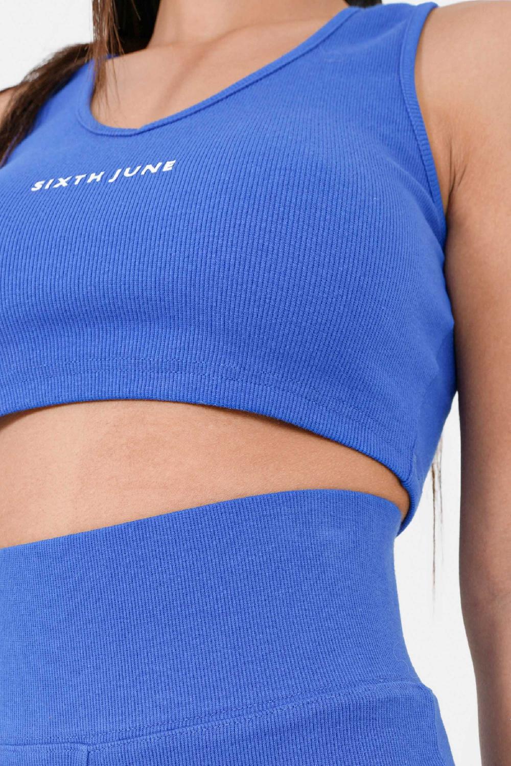 Sixth June Top Col V Court Côtelé Bleu Foncé