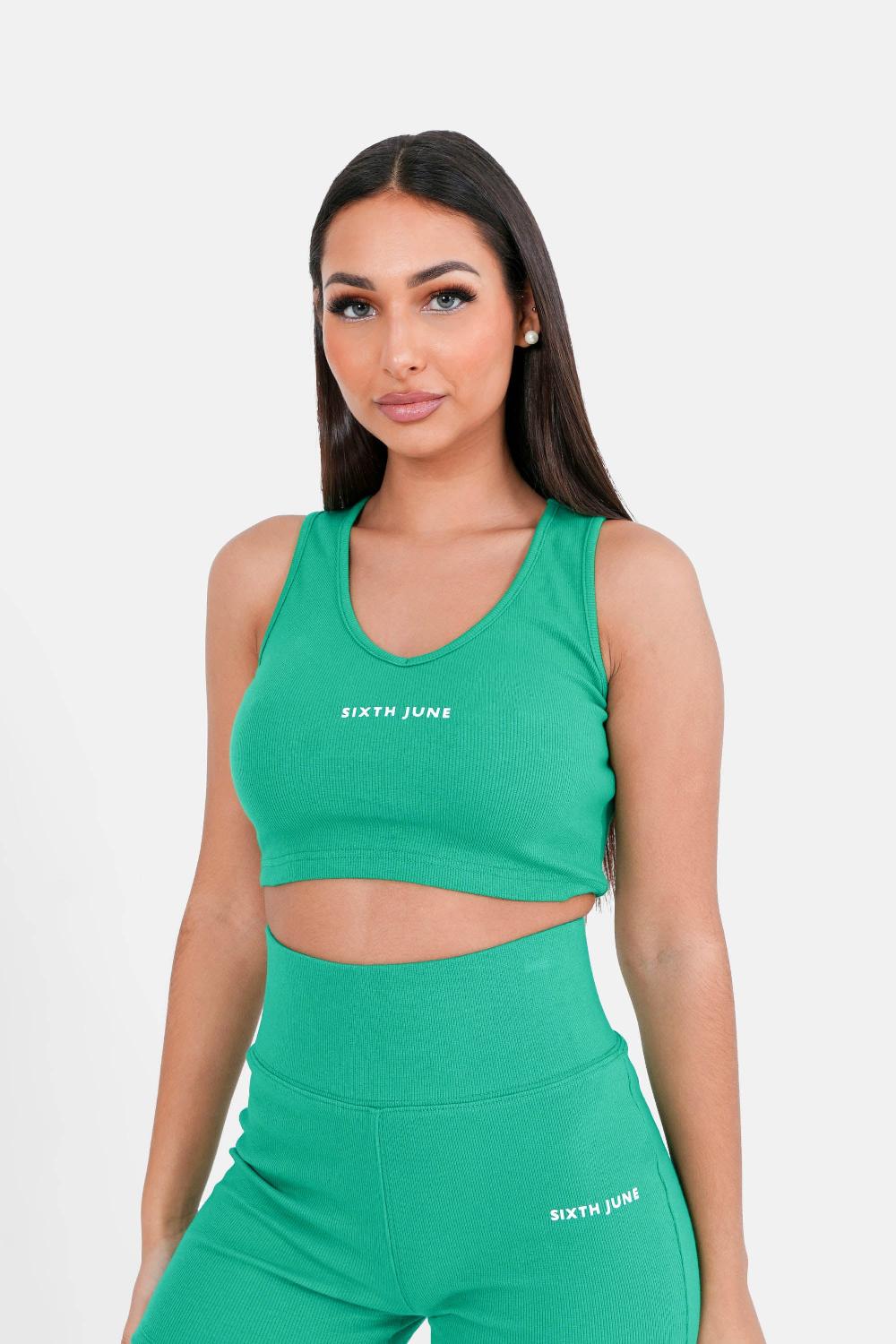 sixth june Top col V court côtelé Vert