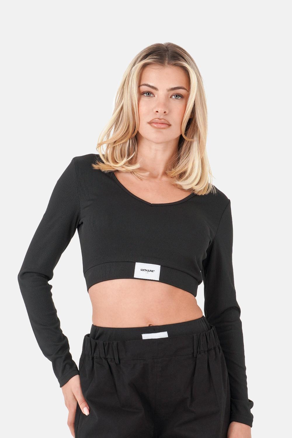 sixth june Top col V manche longue Noir