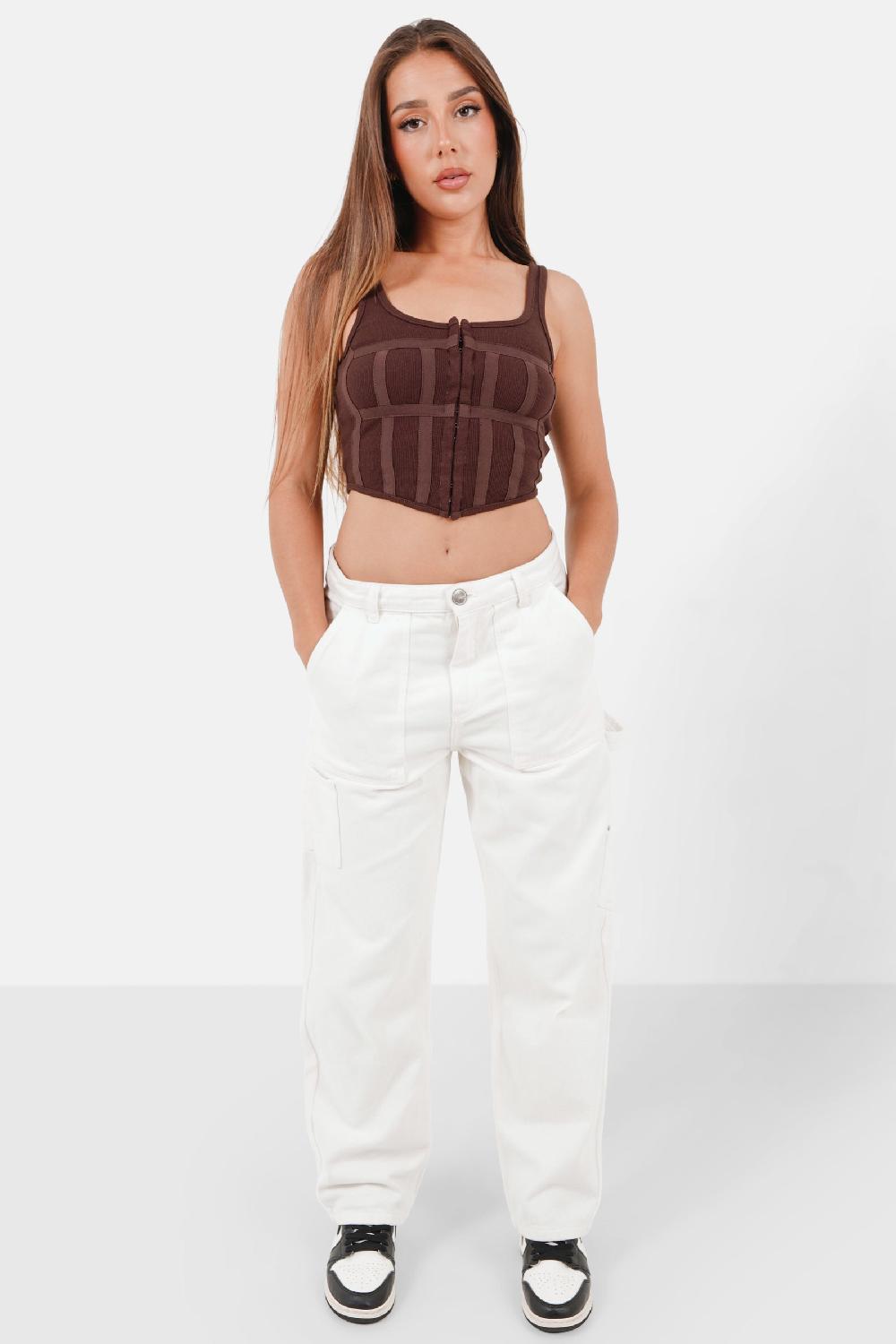 Sixth June Top Corset Agrafes Bretelles Marron