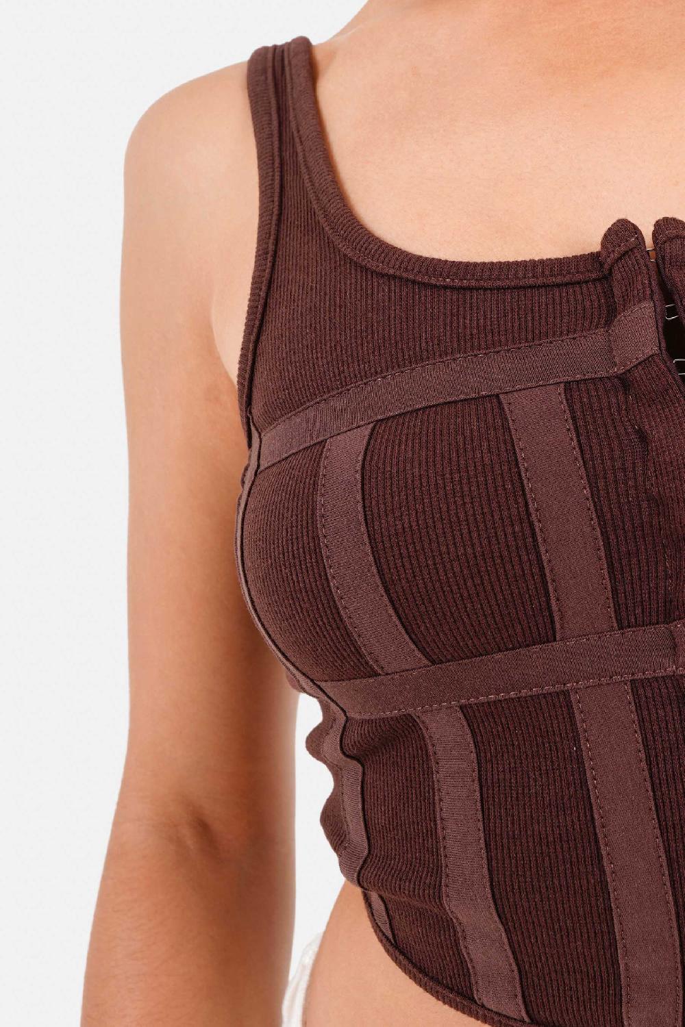 Sixth June Top Corset Agrafes Bretelles Marron