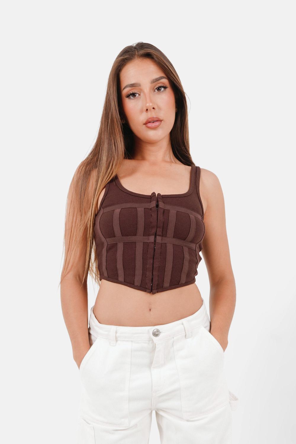 sixth june Top corset agrafes bretelles Marron