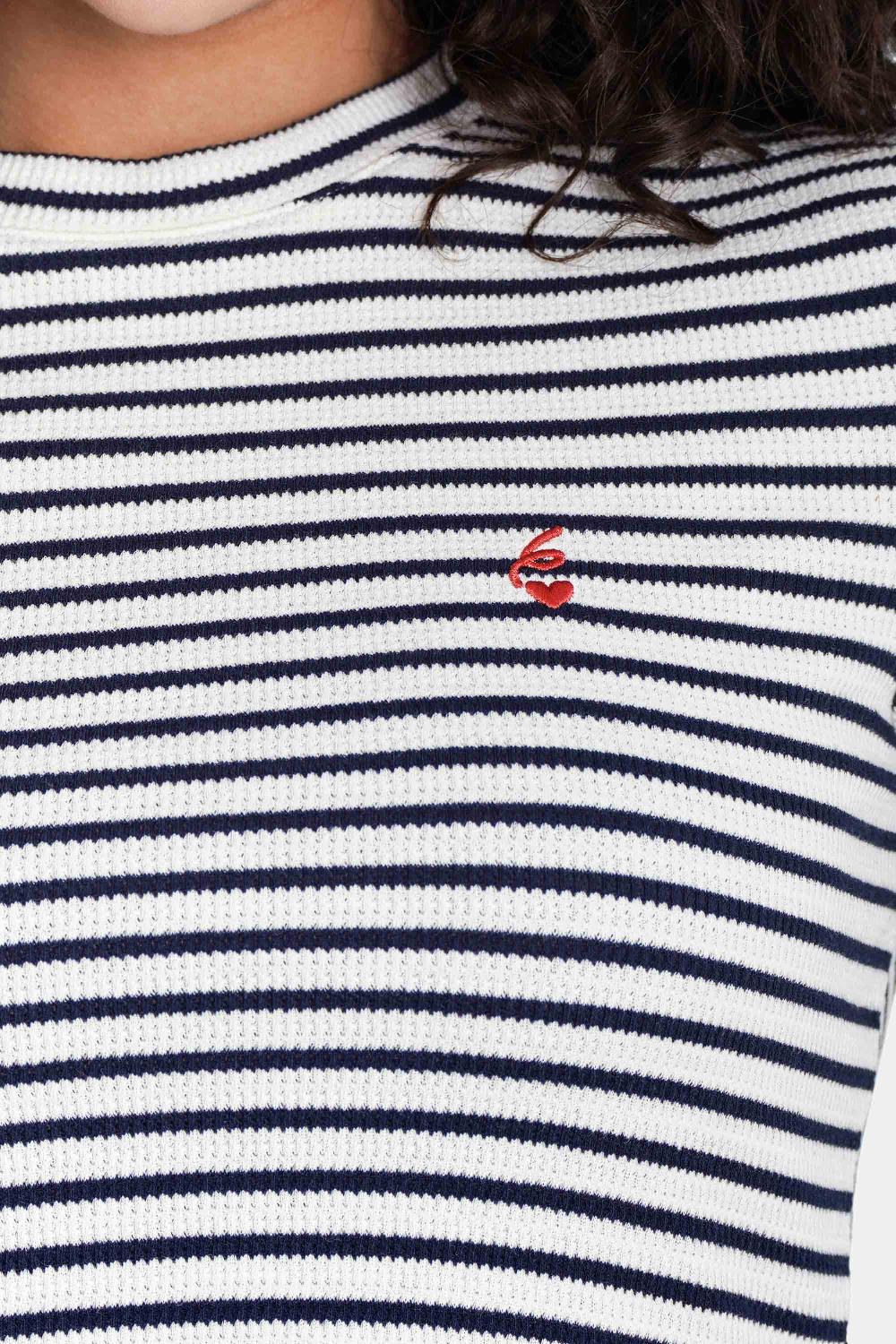 Sixth June Top Côtelé Rayé Logo Coeur Bleu Marine