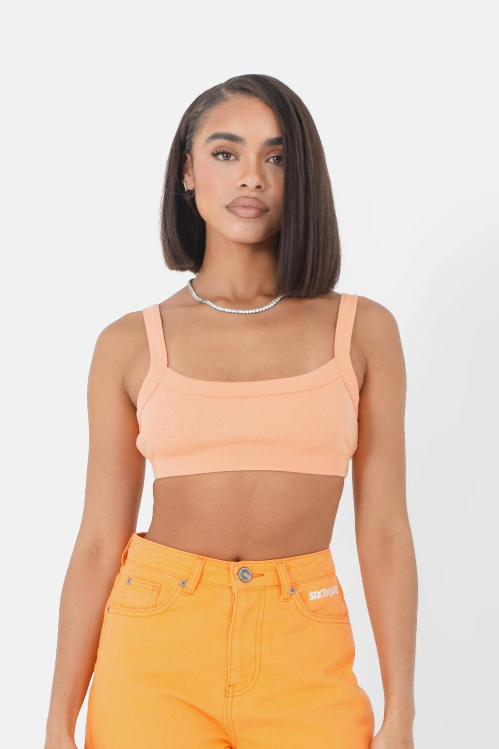 sixth june Top court brodé Orange