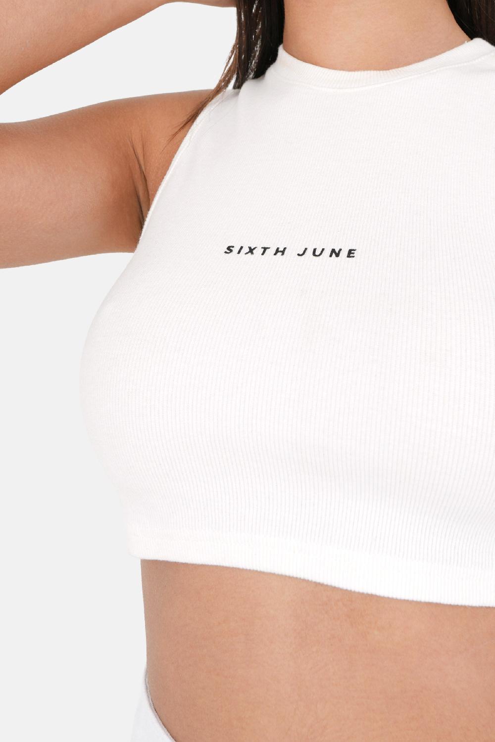 Sixth June Top Court Côtelé Blanc