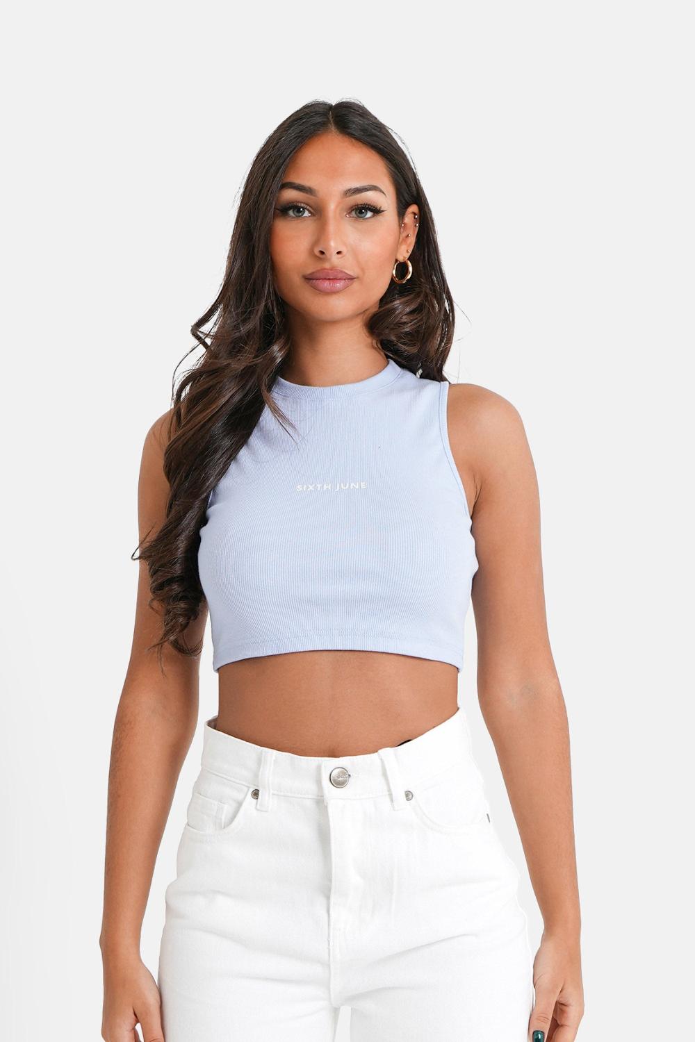 sixth june Top court côtelé Bleu clair