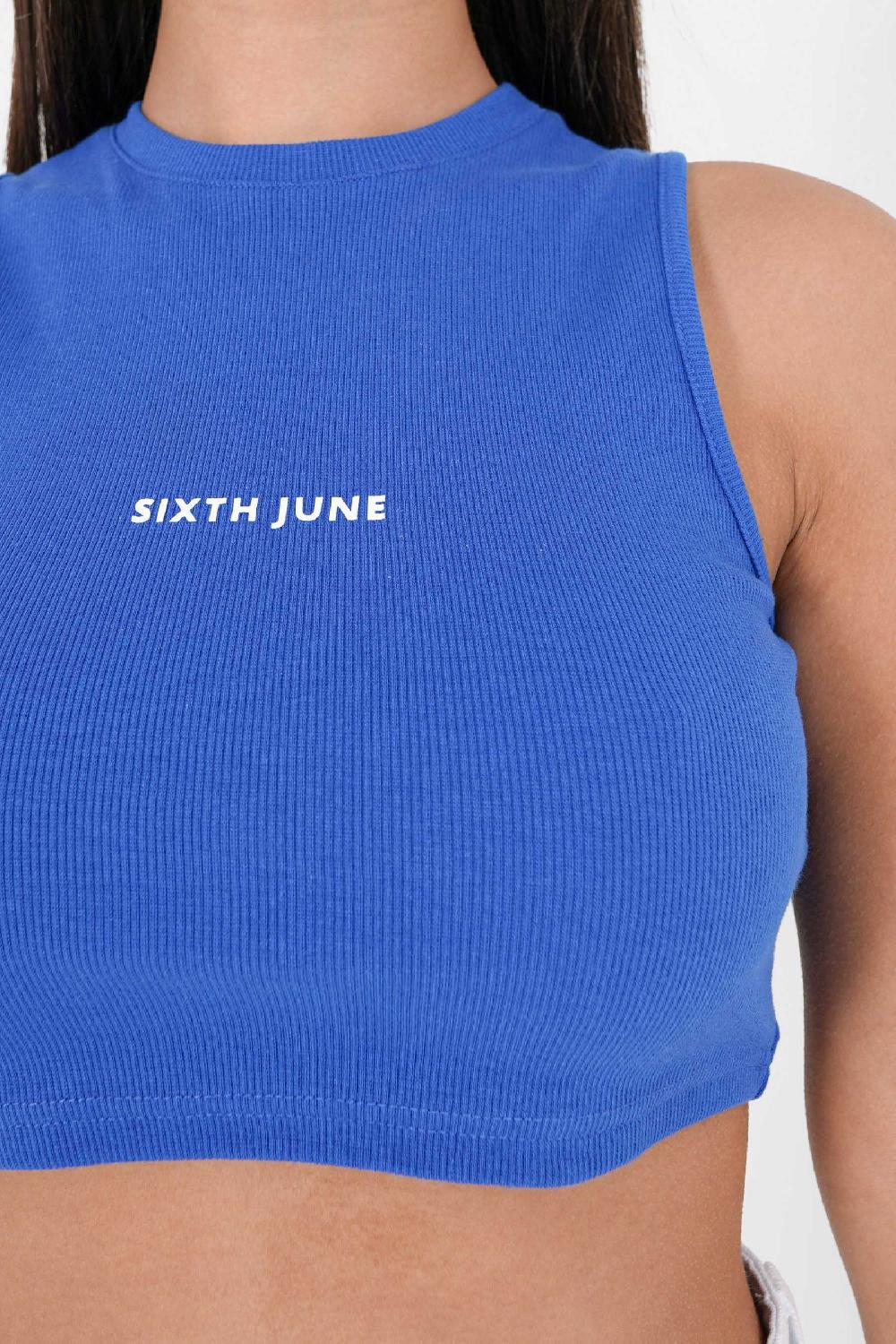 Sixth June Top Court Côtelé Bleu Foncé