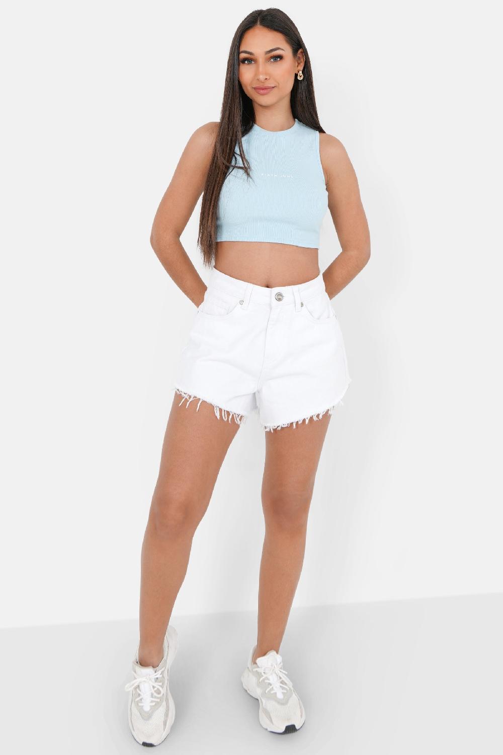 Sixth June Top Court Côtelé Logo Bleu Clair