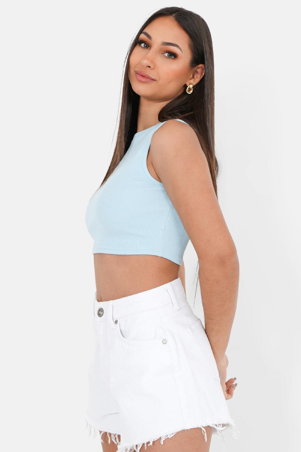 Sixth June Top Court Côtelé Logo Bleu Clair