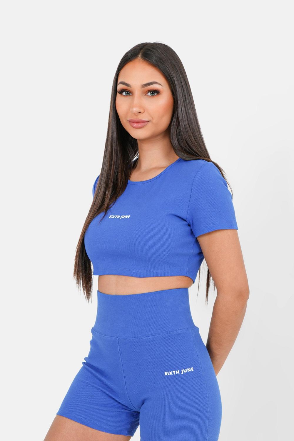 sixth june Top court côtelé logo Bleu foncé