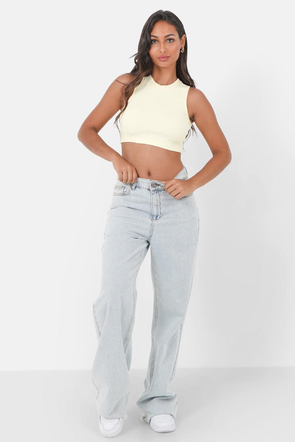 Sixth June Top Court Côtelé Logo Jaune