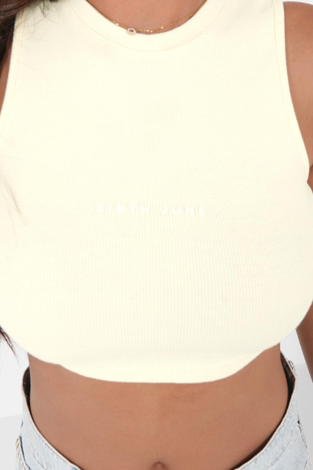 Sixth June Top Court Côtelé Logo Jaune