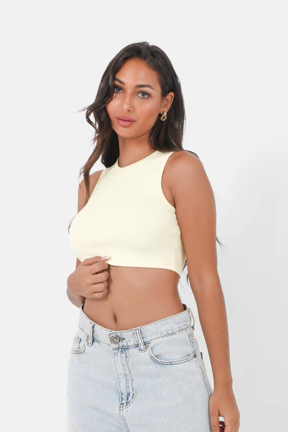 sixth june Top court côtelé logo Jaune