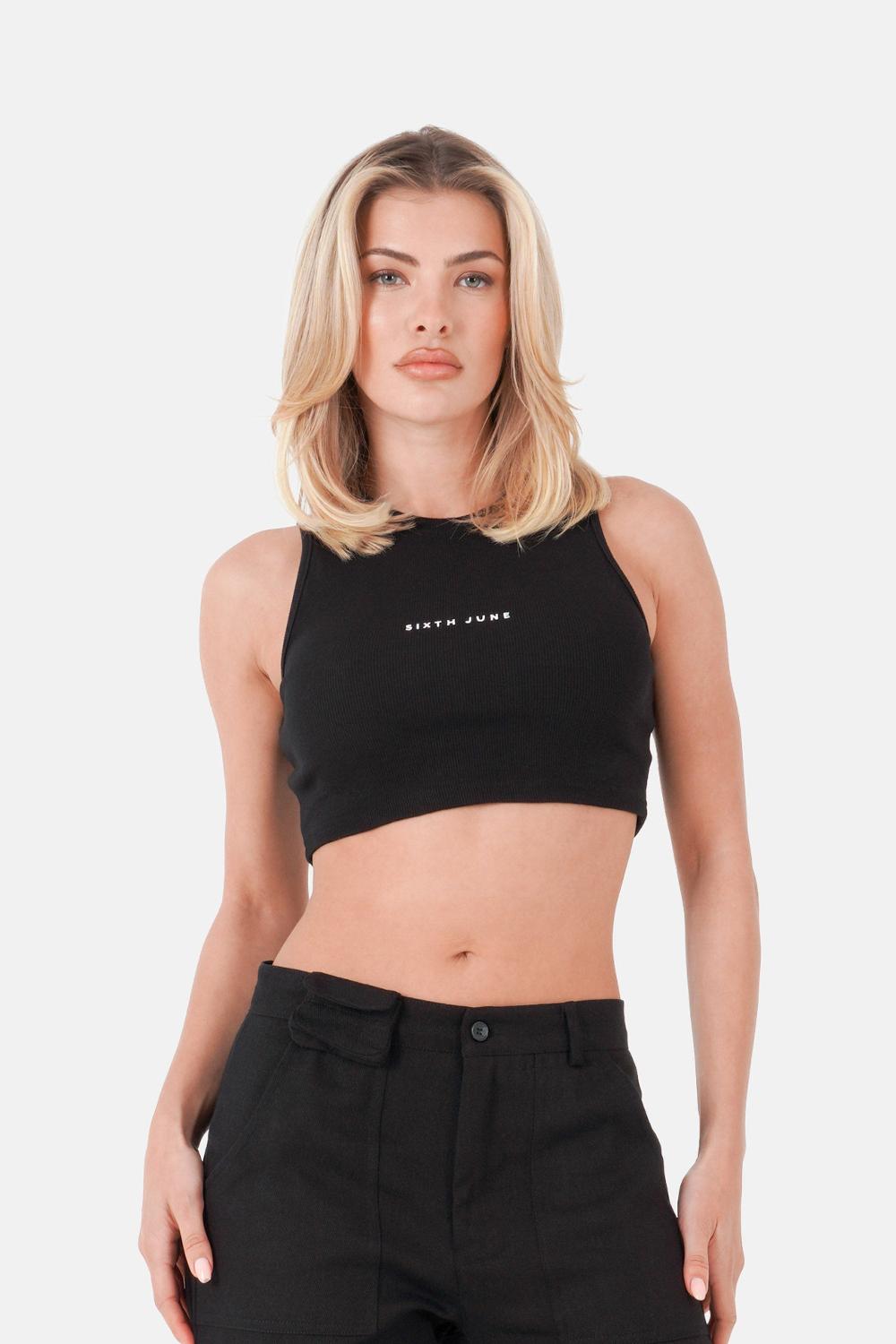 sixth june Top court côtelé Noir