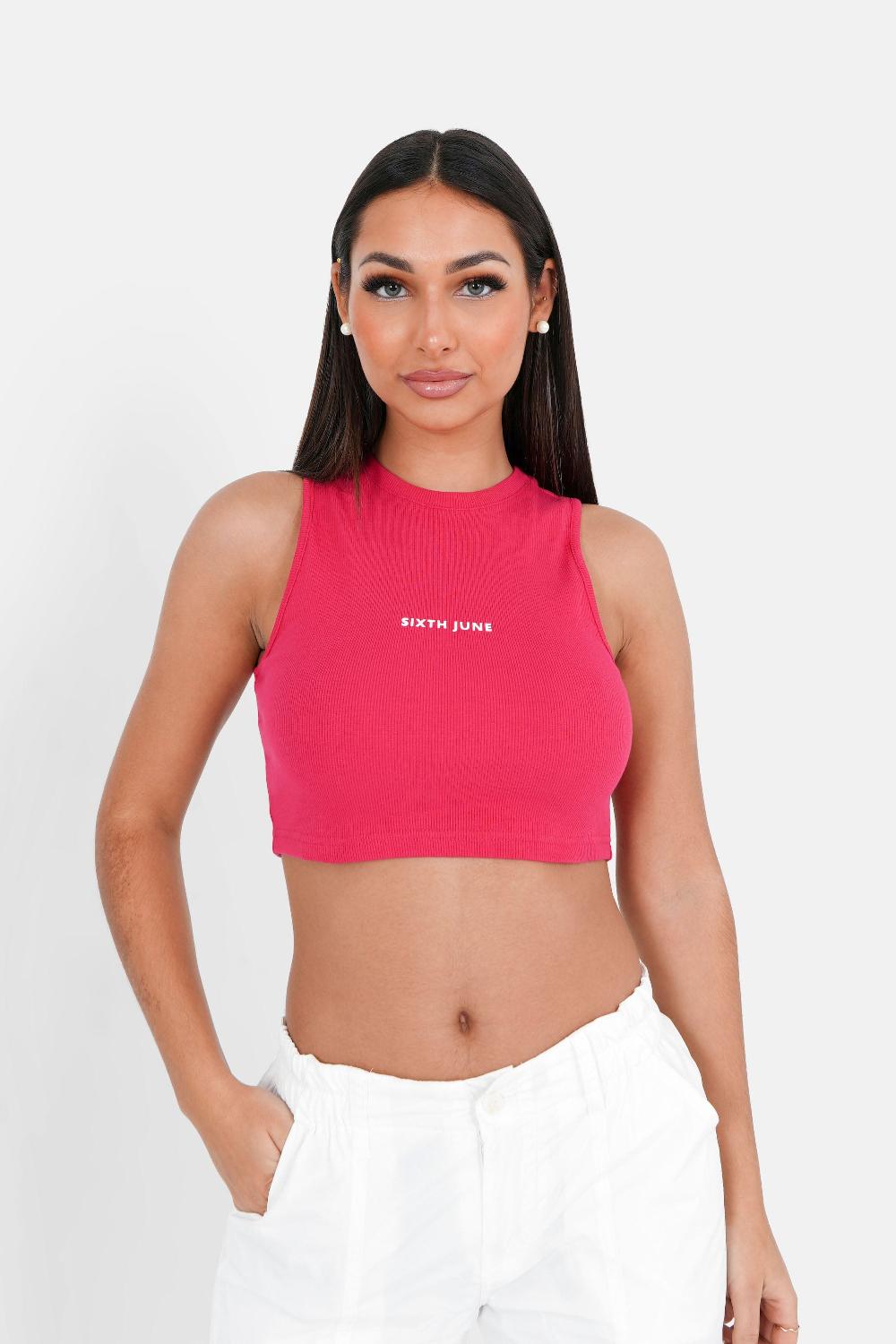 sixth june Top court côtelé Rose