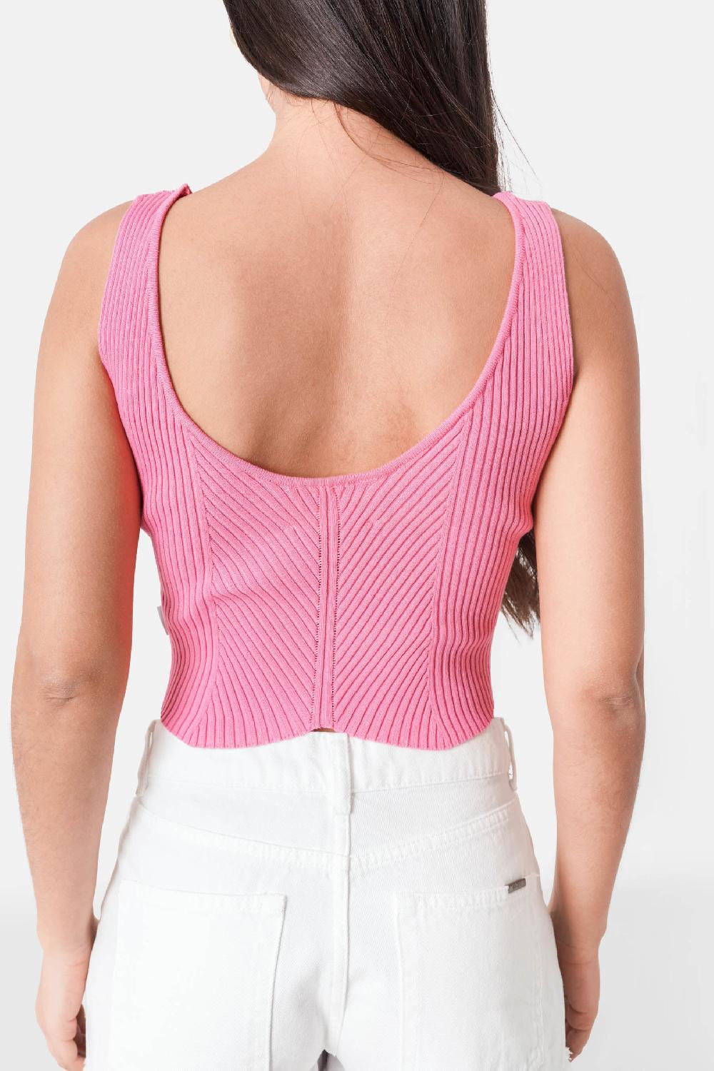 Sixth June Top Court Côtelée Rose