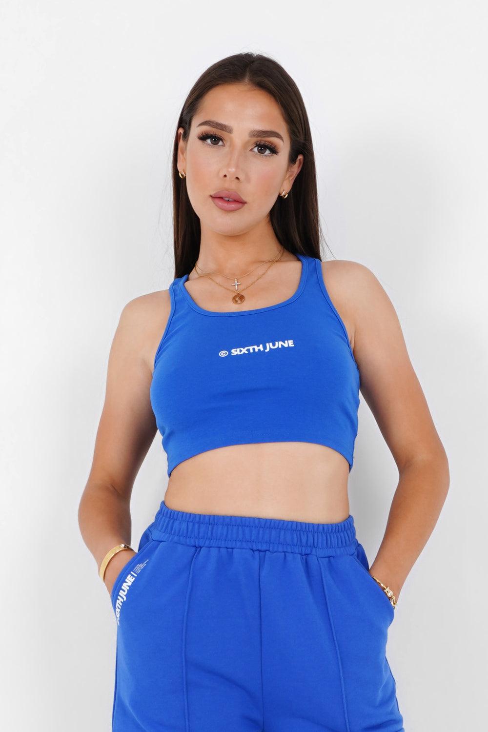 sixth june Top court logo imprimé Bleu