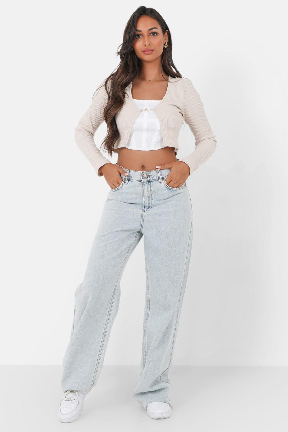 Sixth June Top Court Ouverture Bijou Devant Beige