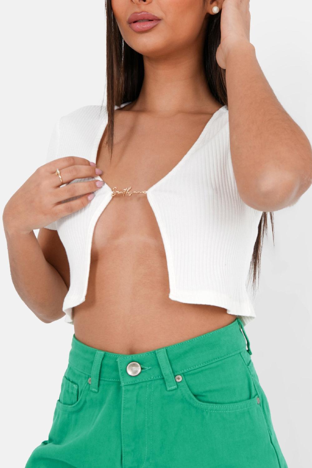 Sixth June Top Court Ouverture Bijou Devant Blanc