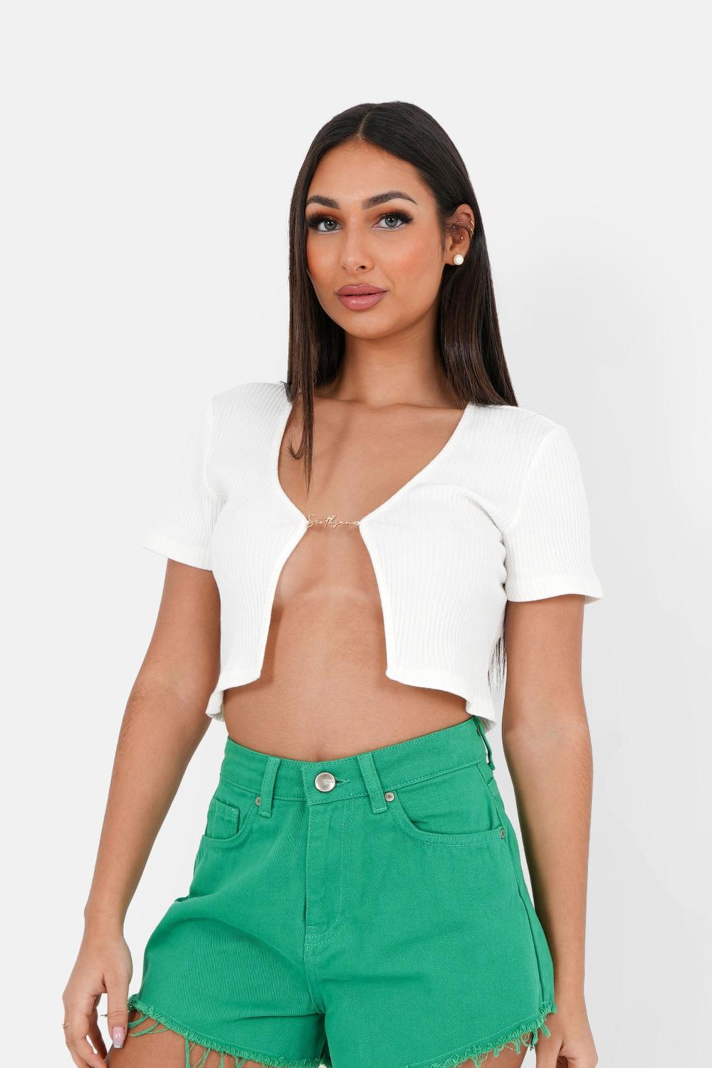 sixth june Top court ouverture bijou devant Blanc