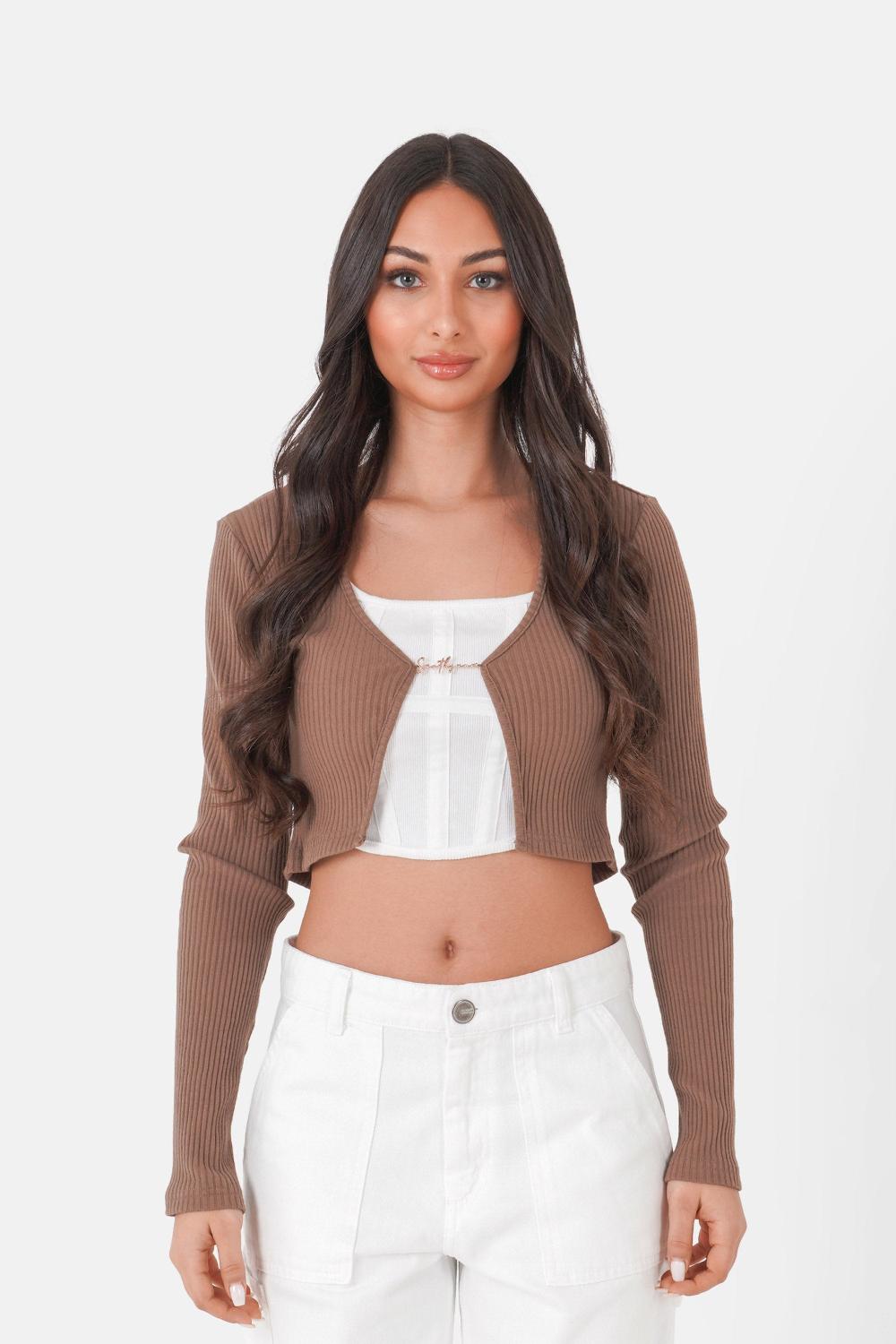 sixth june Top court ouverture bijou devant Marron