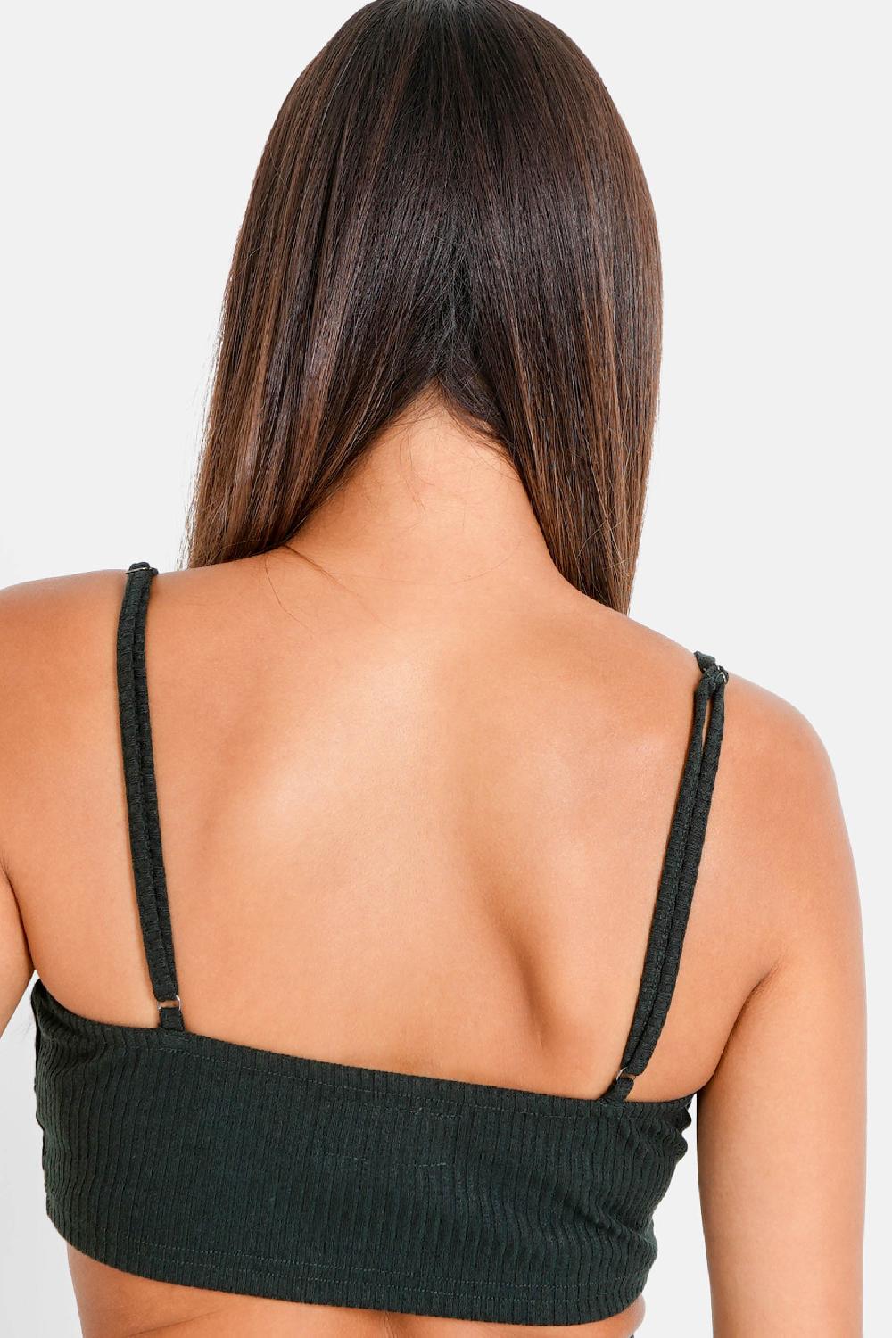 Sixth June Top Court Satiné Côtelé Vert Foncé