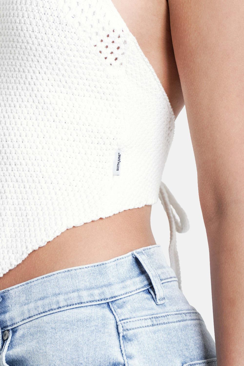 Sixth June Top Crochet Dos Nu Cordons Blanc