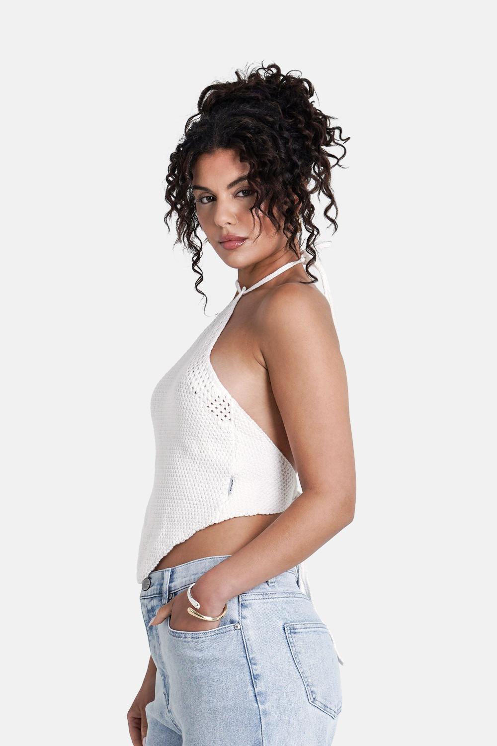 Sixth June Top Crochet Dos Nu Cordons Blanc