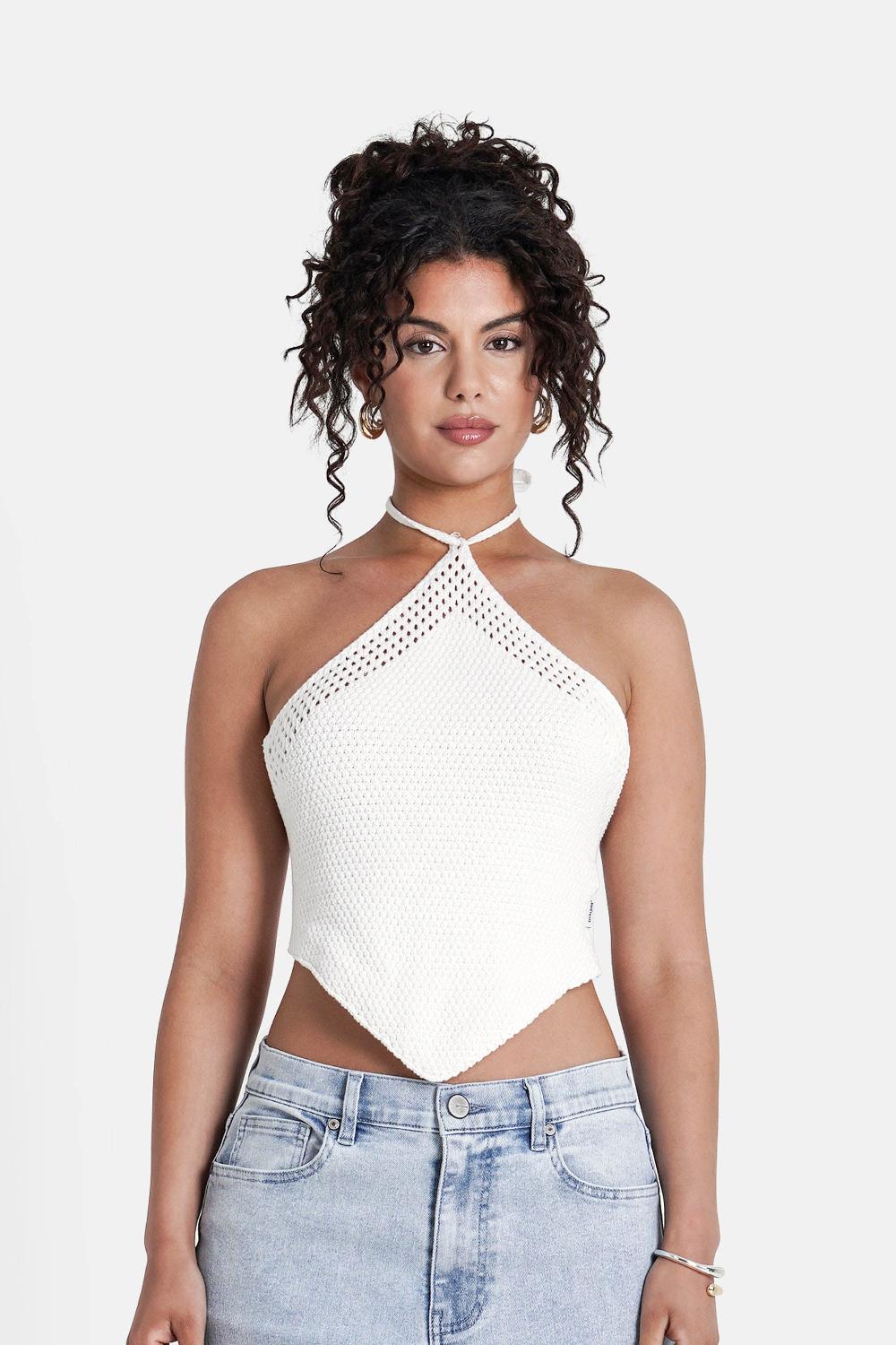 sixth june Top crochet dos nu cordons Blanc