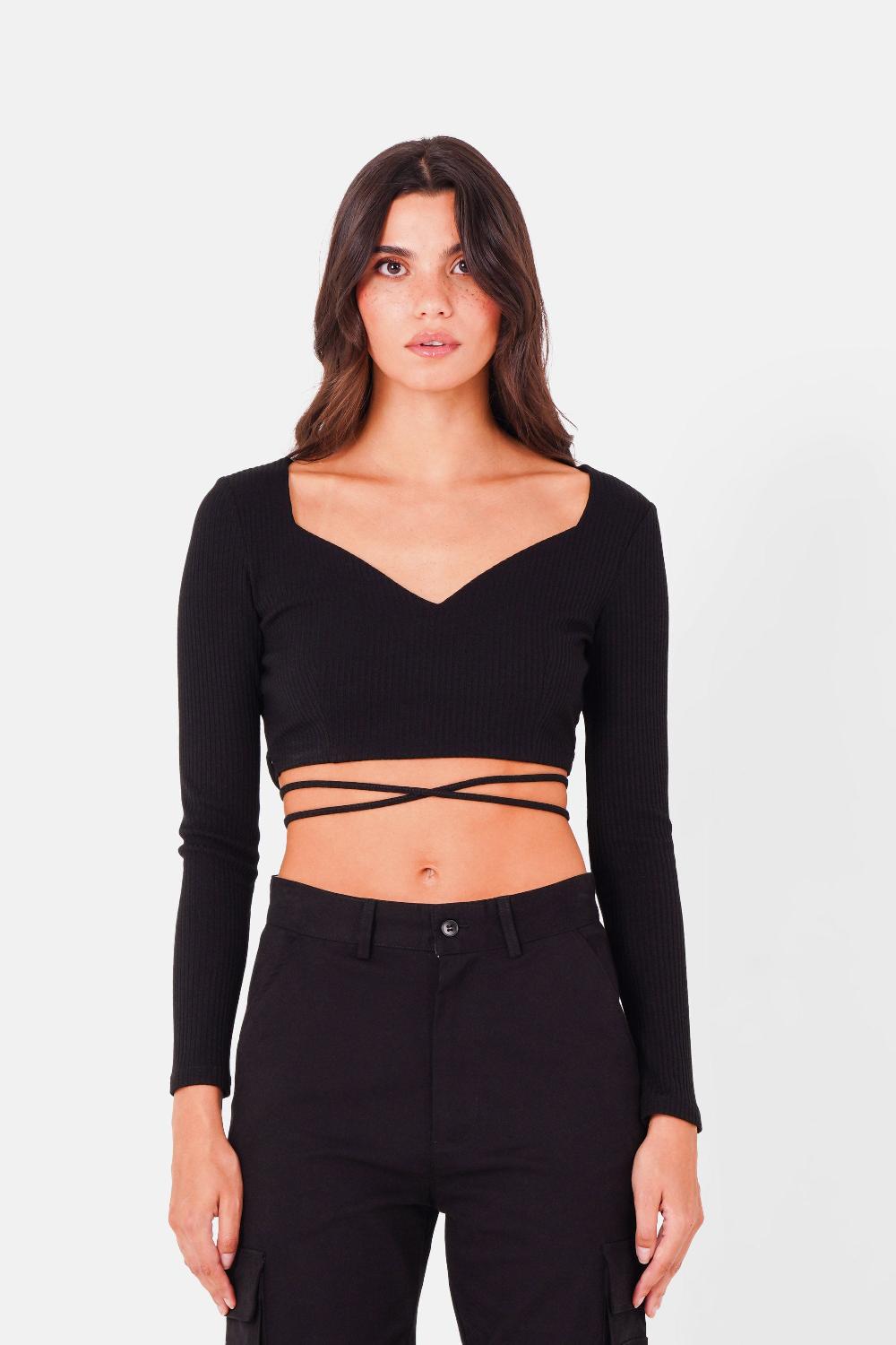 sixth june Top décolleté coeur cordon Noir