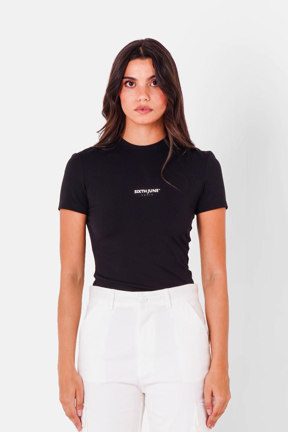 sixth june Top logo imprimé central Noir