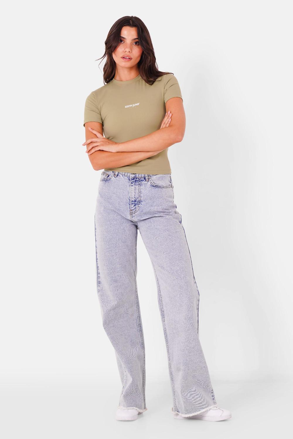 Sixth June Top Logo Imprimé Centrale Vert Kaki